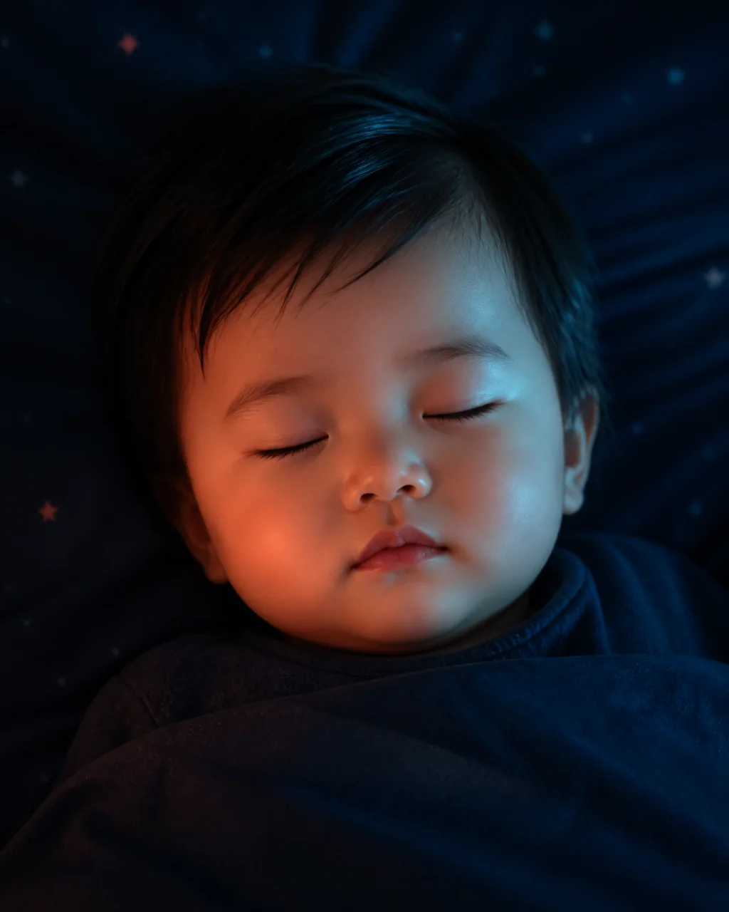 安静入睡的宝宝,脸部覆盖辅助观察扫描界面
